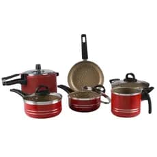 Jogo De Panelas 6 Peças Com Panela Pressão 4,5L Vermelho Nacional