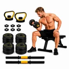 Kit Halteres E Anilhas Kettlebell Ajustáveis Academia 20kg