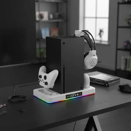 Base Suporte Fone Luz LED RGB Cooler Carregador de Controle para Xbox Series S e Series X