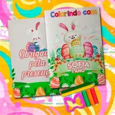 Livreto Completo Colorir Giz e Massinha Festa Infantil Tema Personalizado Páscoa Livrinho