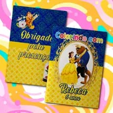 Livreto 8 Paginas Para Colorir Festa Infantil Tema Personalizado A Bela e a Fera Livrinho