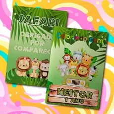 Livreto 8 Paginas Para Colorir Festa Infantil Tema Personalizado Safari Menino ou Menina Livrinho