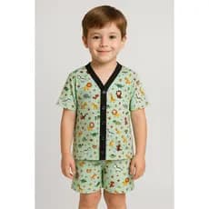 Pijama Infantil menino de Botão americano Pijama Manga Curta e Short Masculino