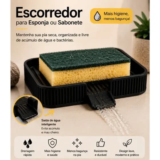Suporte Escorredor Porta Esponja ou Sabonete com Drenagem para Cozinha ou Banheiro