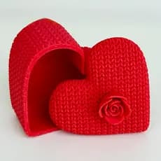 Porta Joias Coração Efeito Tricô com Rosa