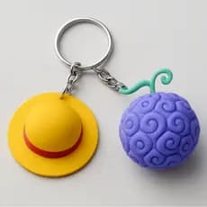 Kit Chaveiro Luffy Chapéu de Palha e Gomu Gomu No Mi Anime Geek One Piece Acessório