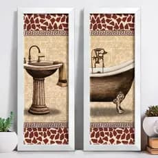 Quadro Decorativo Para Banheiro Lavabo Parede Prateleira Provençal Banheira Pia Moldura Vidro