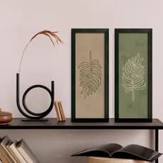 Kit 2 Quadros Decorativos Conjunto Com Moldura Folhas Minimalista Folhagem Banheiro Cozinha Lavabo