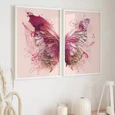 Quadro Borboleta Moderna Tons Rosa Rosê Para Cabeceira Quarto Casal Sala Com Moldura