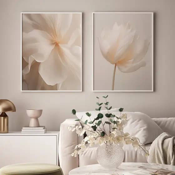 Quadro Decorativo Botânico Flores Delicadas Luxo Floral Para Cabeceira Sala Quarto Com Moldura