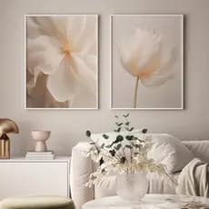 Quadro Decorativo Botânico Flores Delicadas Luxo Floral Para Cabeceira Sala Quarto Com Moldura