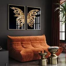 Quadros Decorativos com Moldura Abstrato Borboleta Dourada Preto Gold Para Sala Quarto Escritório