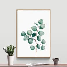Quadro Decorativo Botânico Minimalista Folhas Verde Quarto Flores Branco Individual A3