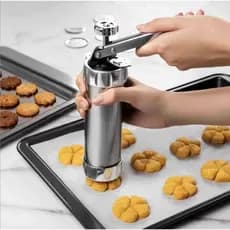 Máquina Modeladora De Biscoito Bolacha Biscoiteira Inox Manual Com 20 Formas 4 Bicos Para Decorar