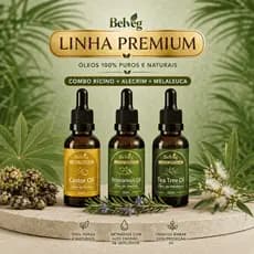Kit 3 Óleos Rícino Alecrim e Melaleuca Belveg 100% Vegetal Cabelo Pele Barba Hidratação
