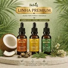 Kit 3 Óleos Coco Rícino e Melaleuca Belveg 100% Vegetal Cabelo Pele Barba Hidratação