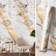 Papel de Parede Marmore Branco Dourado Lavavel sala 3m