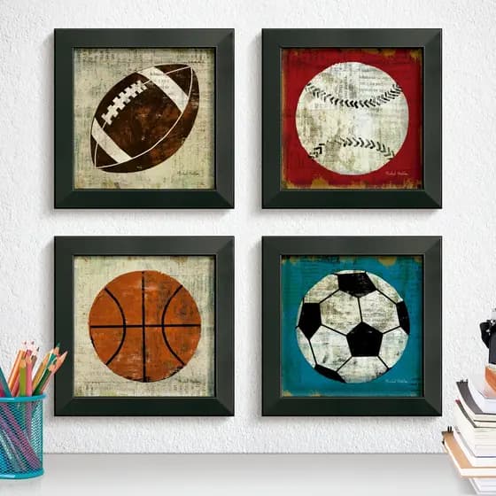 Quadro Para Quarto Menino Adolescente Masculino Basquete Bola Futebol Baiseball Moldura Vidro