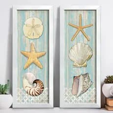 Quadro Decorativo de Parede Praia Mar Conchas Estrela Marinha Moldura Vidro  Banherio Sala Sacada