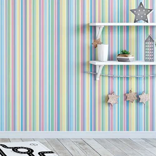 Papel De Parede Infantil Listras Coloridas Bebê Para Quarto Sala Autocolante Lavável Vinílico 5m