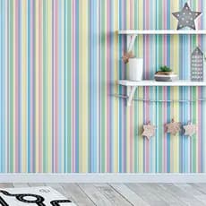 Papel De Parede Infantil Listras Coloridas Bebê Para Quarto Sala Autocolante Lavável Vinílico 5m