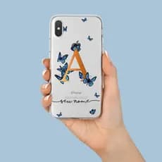 Capa Capinha de Celular Monograma com Borboletas Azuis
