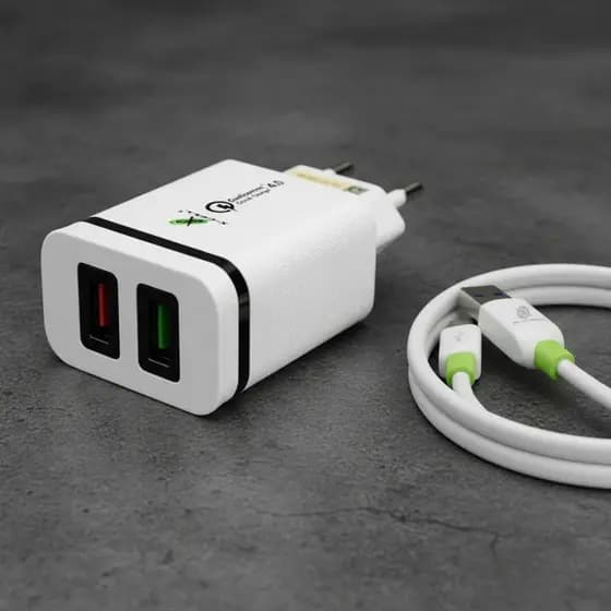 CARREGADOR ULTRA RAPIDO COM 2 USB 18W INTELIGENTE + 1 CABO  USB TIPO "C"
