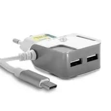 Carregador Turbo de Parede para Celular com 2 USB e cabo Tipo C incorporado
