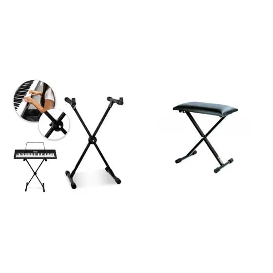 Suporte para Teclados X10 com Banqueta BXS, Estrutura de Aço em X, Ajustável, Preto