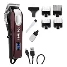 Maquina de Cortar Cabelo Profissional Kemei Sem Fio Painel LCD KM-2606 Original - BIVOLT