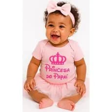 Body Bebê Princesa do Papai Body Frases Kit Body+Laço+Saia Roupa Infantil Body Bori Bory Bodi