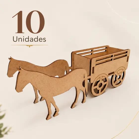 Kit 10 Unidades Carroça MDF com Cavalos Decoração Festa Junina Rústica Lembrancinha Centro de Mesa