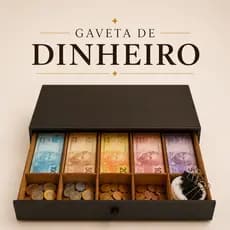 Gaveta de Dinheiro MDF Preto 38x26x7 cm Gaveta Facilita Troco Comércio Pequeno Cédulas e Moedas
