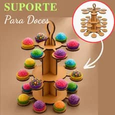 Suporte Doces MDF Cru 30x35x30 cm Porta Doces Decoração de Mesa de Festa Aniversário Mesa Bolo