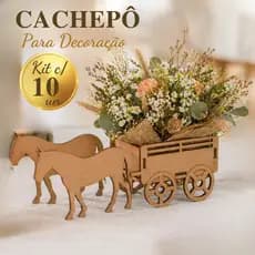 10 Cachepô Carroça MDF 20x5x7 cm Decoração Mesa Festa Rústica Centro Lembrancinha Carruagem Cavalo