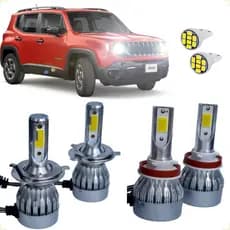 Kit de Lâmpadas Led Mini Super Branca 6500K Para Farol Alto Baixo e Milha Renegade 2016 até 2020