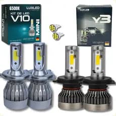 Kit de Lâmpadas Super Branca de Led V10/Y3 Lux Led H4 + Pingo T10 Farol Alto e Baixo Carro 6500K 12V