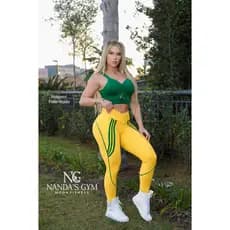 Legging Feminina Modeladora Brocada COS V  - Rumo -  ao HEXA! - legging amarela - legging copa - verde amarela