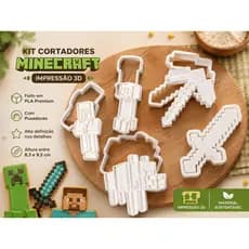 Kit Cortadores com Carimbo Minecraft 3D | Molde para Biscoitos, Pasta Americana e Massinhas | Impressão 3D