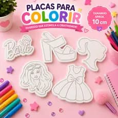Kit Com 5 Placas para Pintura Lavável Barbie 3D | Reutilizável | Impressão 3D | 10 cm