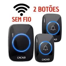 Campainha Sem Fio Inteligente Com 2 Botões 300 Metros de Alcance Prova D'agua CACAZI Casa Loja Idoso