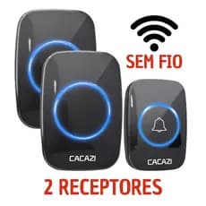 Campainha Sem Fio Com 2 Receptores 300 Metros de Alcance a Prova D'agua CACAZI Casa SOS Idoso