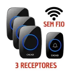 Campainha Inteligente Sem Fio Com 3 Receptores 300 Metros de Alcance Prova D'agua CACAZI Casa Idoso