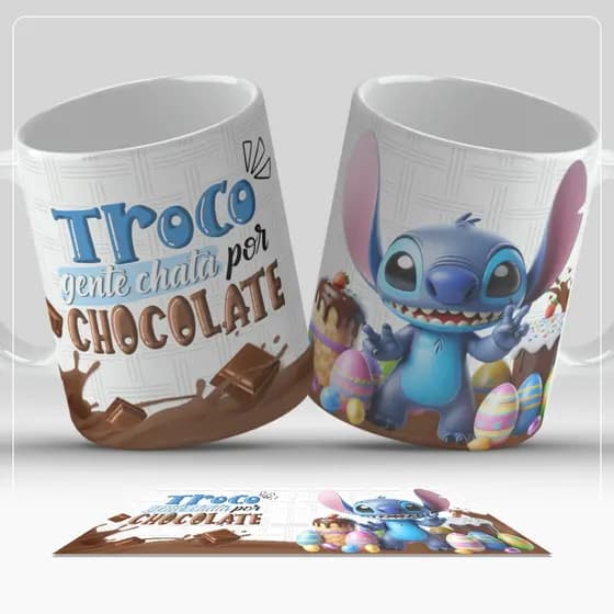 Caneca Copo Personalizado Pacoa Stitch Troco Gente Chata Por Chocolate Porcelana