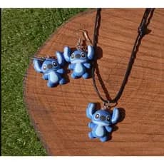 Kit Colar ajustavel e Brinco do Stich