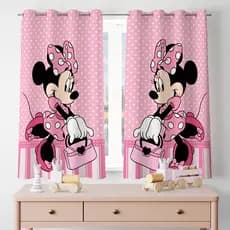 CORTINA INFANTIL PARA JANELA MINNIE ROSA QUARTO DE MENINA ILHÓS TECIDO ESTAMPADO