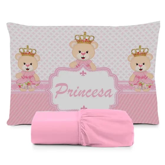 JOGO DE LENÇOL SOLTEIRO INFANTIL URSINHA PRINCESA  LENÇOL DE ELASTICO