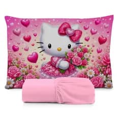 JOGO DE LENÇOL SOLTEIRO INFANTIL HELLO KITTY ROSA QUARTO DE MENINA LENÇOL DE ELASTICO