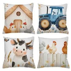 KIT 4 CAPAS DE ALMOFADAS  FAZENDINHA VAQUINHA GALINHA TRATOR   - TAMANHO 45X45