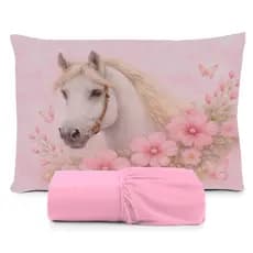 JOGO DE LENÇOL SOLTEIRO CAVALO COWGIRL LENÇOL MICROPERCAL  FRONHA TRAVESSEIRO TOQUE MACIO